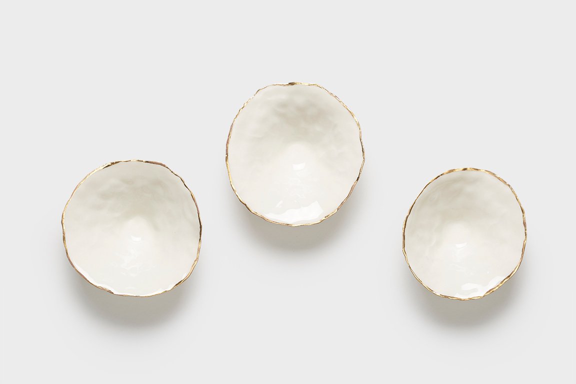 Gold rimmed porcelain pinch pot (small)